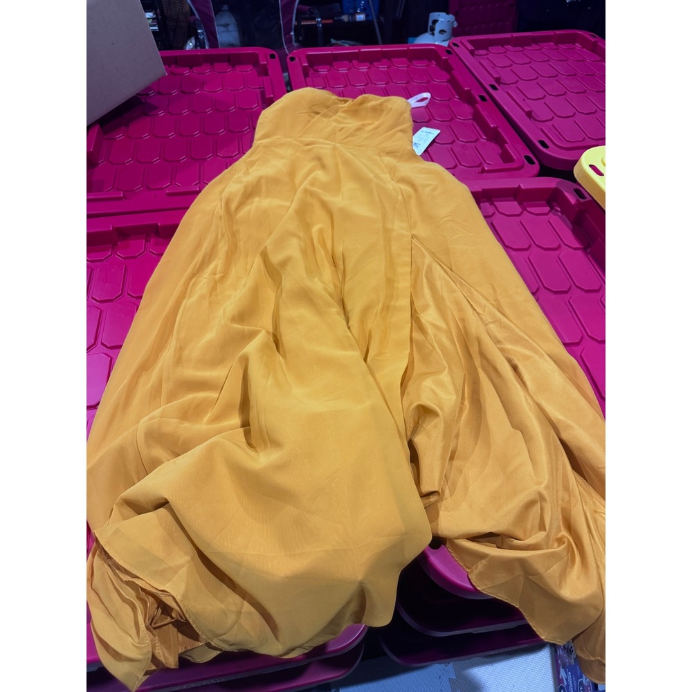 Azazie Phaedra Butterscotch Yellow Chiffon Strapless Maxi Dress A10 New